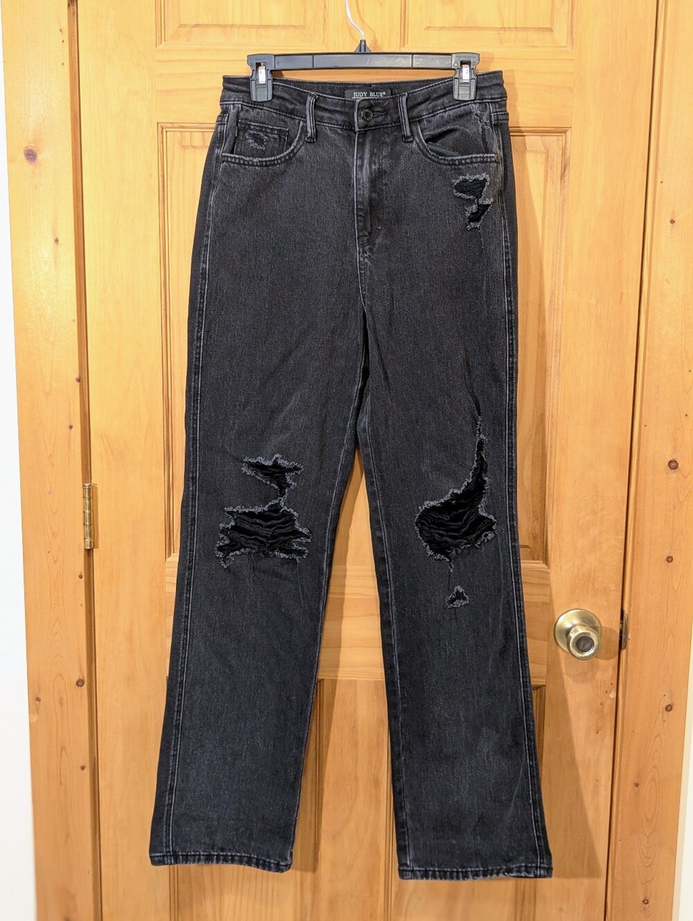 Judy Blue 90s Straight High Waist Jeans Black 5/27 Distressed Grunge Y2K Stretch